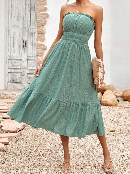 Abiti casual Elegante abito lungo verde Donna Estate Sexy Backless senza spalline Abito a trapezio Fashion Beach Party Abito da sera Abiti da donna G230311