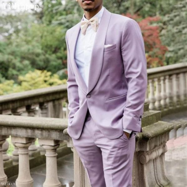 Abiti da uomo Lavanda per uomo 2 pezzi Abiti da sposo da sposa Scialle Risvolto Giacca con un bottone Blazer Smoking Set Costume Homme Pour Mariage