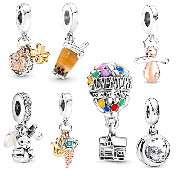 Pandora S925 Sterling Silver Glass Bubble Tea Owl Ladybug Hanging Style Charm é adequado para jóias de moda de bracelete diy