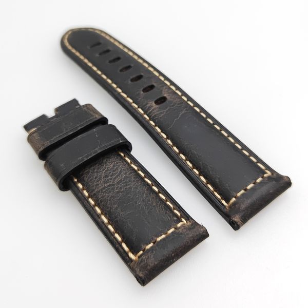 24 mm schwarzes braunes Crack-Kalbsleder-Uhrenarmband, passend für PAM PAM111 Wirst-Uhr