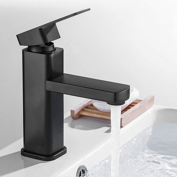 Banyo Lavabo muslukları 1 adet fırçalanmış nikel paslanmaz çelik modern banyo havzası lavabo musluklar musluk tek kol mono pirinç musluk soğuk siyah musluk 230311