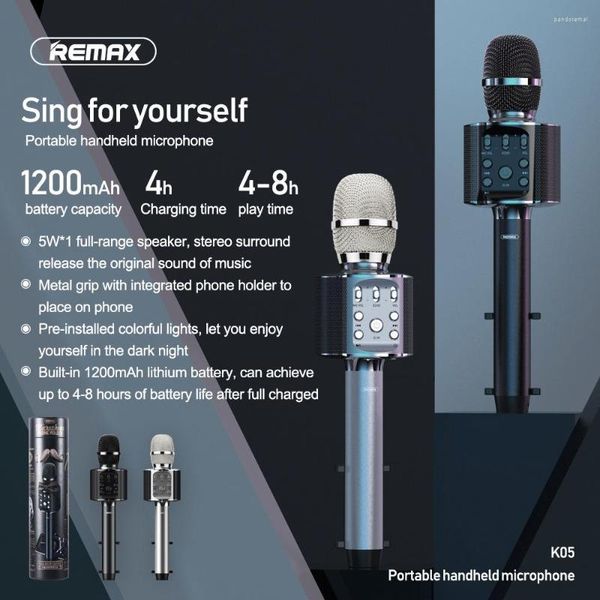 Microfones remax wireless karaokê microfone portátil mini bluetooth home ktv tocador de música e cante K05