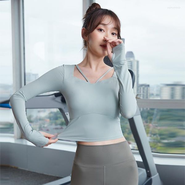Aktive Shirts Vansydical Schlank Yoga Frauen Nylon Blusen Langarm Crop Tops Fitness Lauf Workout Sport Weibliche Gym Sportswear
