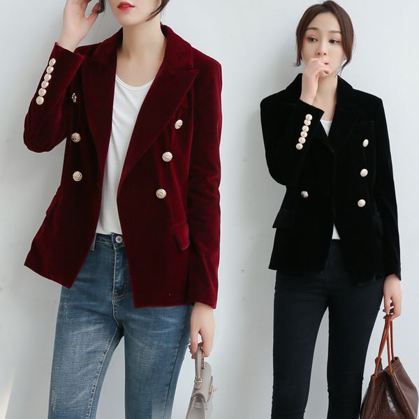 Ternos femininos Blazers Autumn feminina fina de veludo de ouro pequeno Menina Brotagem Blazer Metal Metal Terne de veludo curto Blazer Jackets Mulheres 230311