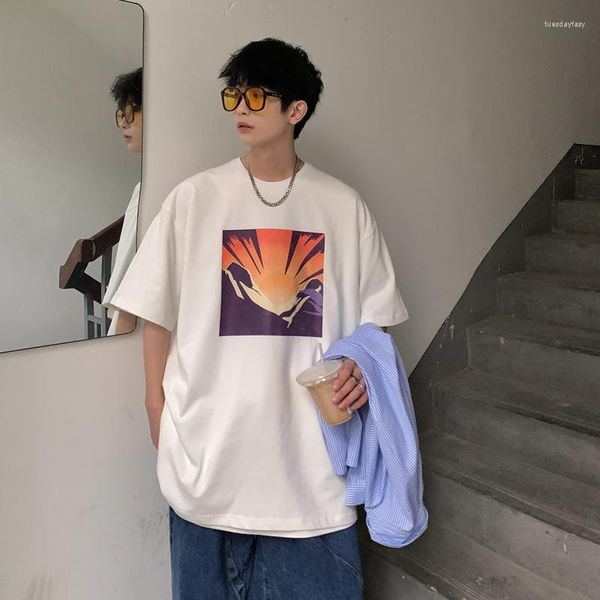 T-shirt da uomo Tendenze della moda coreana Graphic Tees Mens oversize Streetwear Tops Teenage Plus Size Cotton Tshirts Summer Basic Casual