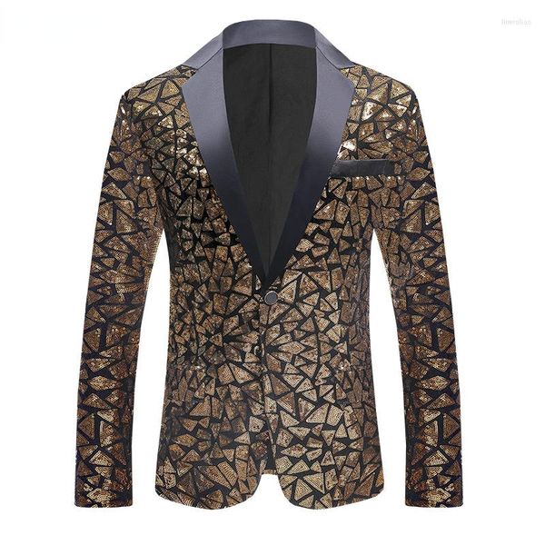 Abiti da uomo Shiny Gold Triangle Paillettes Scintillante Giacca da uomo One Button Slim Fit Stage Magic Show Blazer Costumi da ballo per uomo