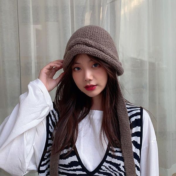 Giradas Feanie/Caveira Caps INS Twist Braid Cap Personalidade Autumn e Winter Tassel Strap Knit