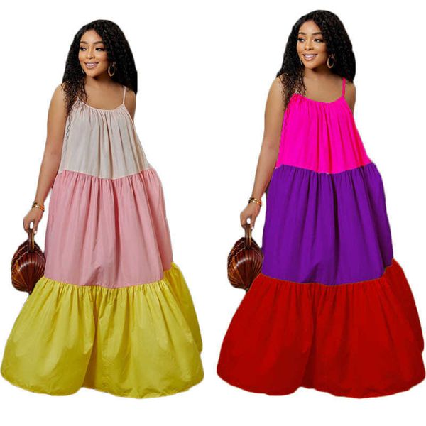 Tasarımcı Yeni Kadınlar Sıradan Fashions Maxi Elbiseler Yaz Yeni Kadınlar Giyim Ekleme Kolsuz Kontrast Renk Uzun Salıncak Elbise