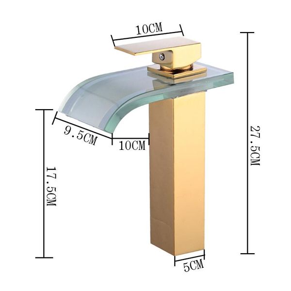 Rubinetti per lavandino del bagno Rubinetto a cascata Vidric Gold con rubinetto in ottone. Rubinetto Miscelatore Da Piano Ta Torne