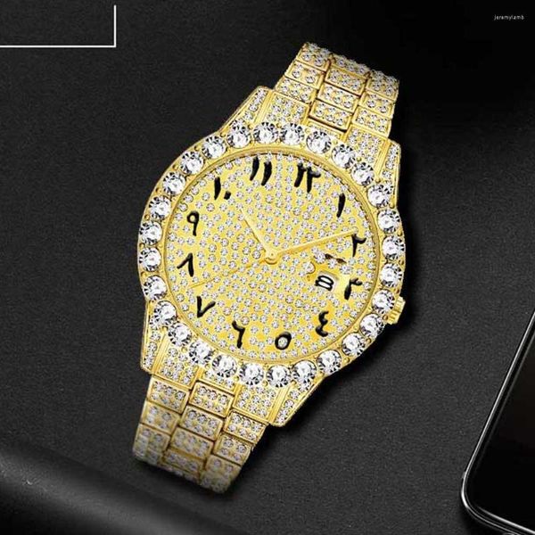 Armbanduhren Bling Big Diamond Uhr für Männer Voller CZ Iced Out Herrenuhren Luxus Quarz Wasserdichte Hip Hop Männliche Uhr Reloj