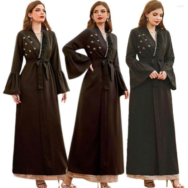 Ethnische Kleidung elegante Frauen offen Abayas Arabisch Dubai Kaftan Party Kleid Strass Tassel Muslim Islamic Maxi Robe Kimono Naher Osten