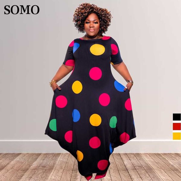 Plus Size Kleider Mode Polka Dot Print Frauen Unregelmäßige Lose Kleid Sommer Kurzarm Casual Lange Großhandel Dropshipping 230307