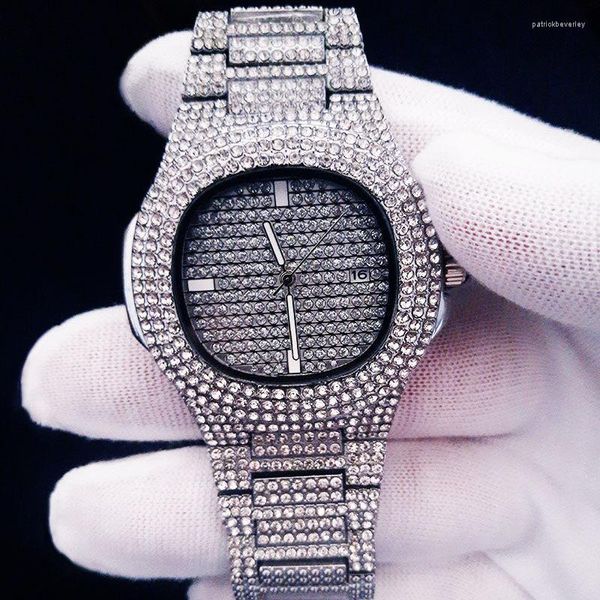 Orologi da polso Orologi da uomo con diamanti ghiacciati dorati Orologi al quarzo HIP HOP con orologio in acciaio inossidabile Micropave CZ Orologio Relogio da donna