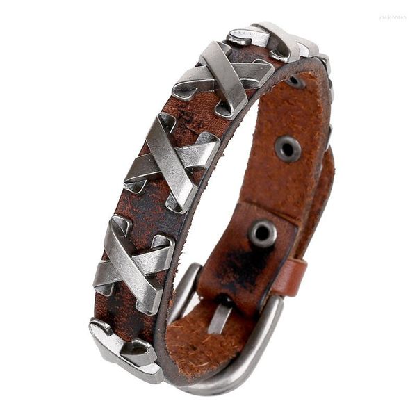 Charme Armbänder Punk Buchstaben Handgemachte Männer Kuh Leder Armband Retro Manschette Seil Armreifen Cowboy Armband Gürtel Schnalle Vintage Schmuck