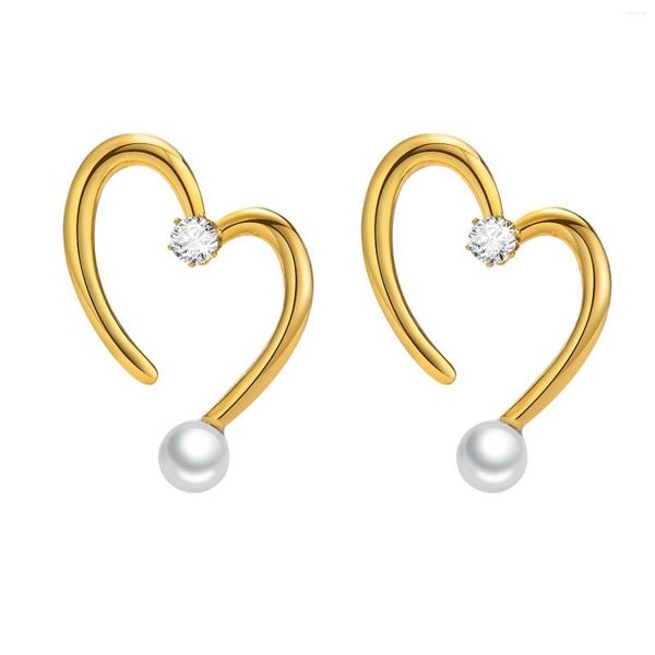 Серьги обруча женская мода сердце из нержавеющей стали CZ Stone смоделированные подарки для жемчужных серьгов для девочек Peerting Jewelry
