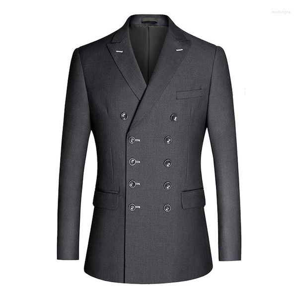 Мужские костюмы Luclesam's Men's Business Casual Blazers с двойной грудью для мужчин осень и зимняя мода темно -синий черный серый тонкий костюм