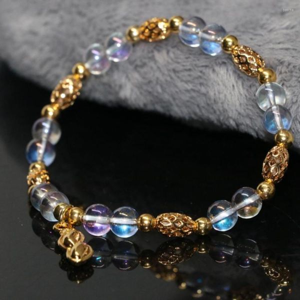 Оригинальный дизайн золотой цветок арахисового браслета для женского браслета Crystal Crystal 6 мм круглые шарики Свадебные украшения 7,5 дюйма B2141