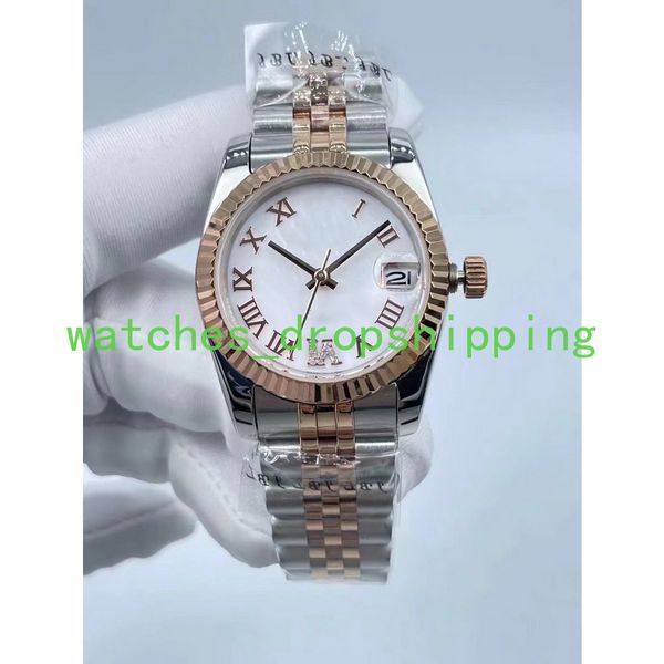 Watchsc – 31 mm Uhr, Edelstahl, graues römisches Zifferblatt, automatische mechanische Jubilee-Armbanduhr mit gefalteter Rückseite für Damen, Sport-Luxus-Armbanduhr