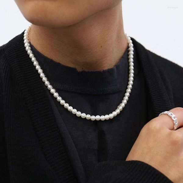 Girocollo 2023 Collana di perle imitazione alla moda da uomo Temperamento Semplice filo fatto a mano con perline per gioielli regalo