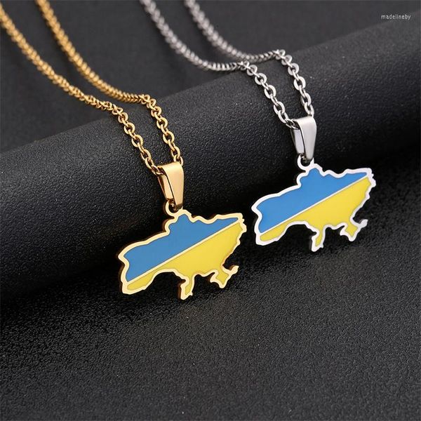 Correntes Produto Ukrânia Map Pingente Colar Pingente Aço Antelhado Bandeira Colorido de Coloração Prata de Prata Ucrânia Trend Jewelry Gifts Gifts