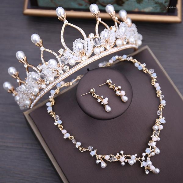 Brincos de colar Definir pérolas de casamento de pérolas de casamento jóias de jóias de casamento com tiara women jóias de joalherias acessórios
