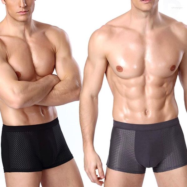 Unterhosen 1 Packung Herrenunterwäsche Mesh U Convex Stretch Boxer Slips Trunks Shorts Atmungsaktives Hombre Bambusloch Große Größe