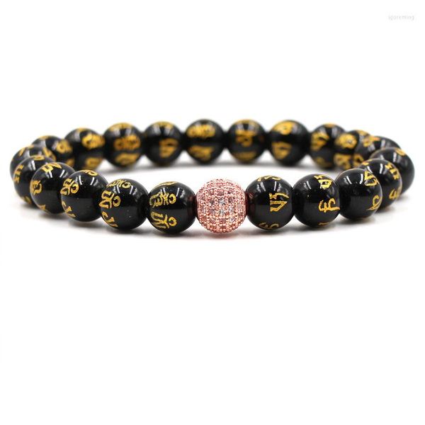 Strand Donna Uomo Buddha Bracciale Gioielli Classico 10mm Sei parole Vero discorso Bead Micro inserto Bracciale elastico con sfera in zircone