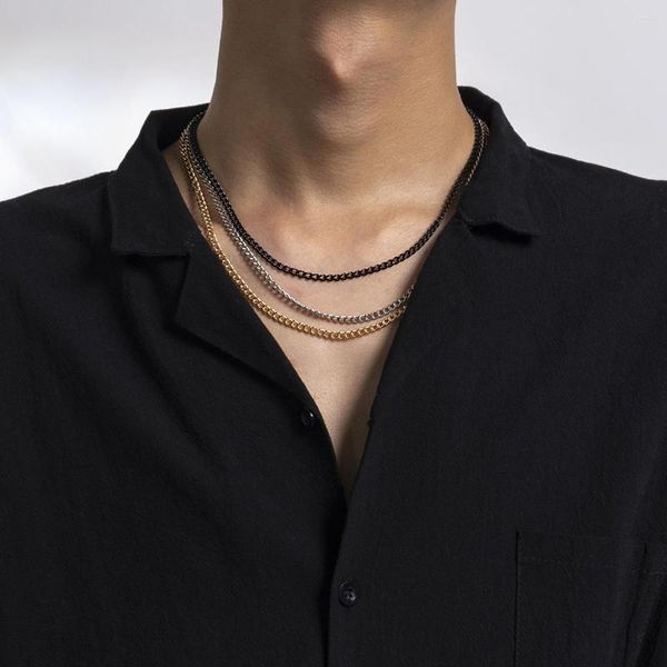 Ketten Tricolor Mixed Layered Cuban Chain Herren Schlüsselbein Choker Halskette Vintage Mann Hip Hop Modeschmuck Großhandel