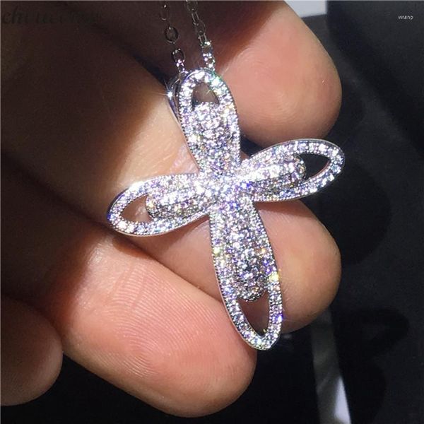 Colares pendentes choucong elegante pingente cross -pingents micro paving 5a cz casamento branco cheio de colar para mulheres jóias de festas de noiva