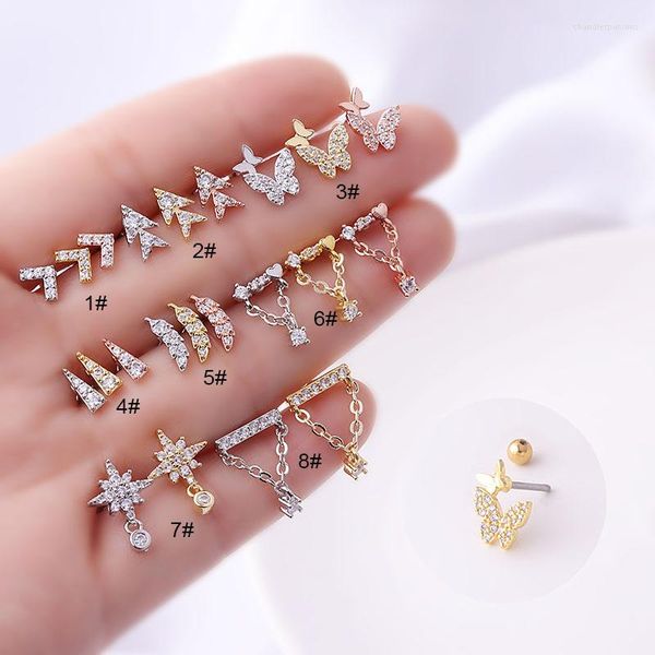 Orecchini a bottone 1PC gioielli piercing all'orecchio in acciaio inossidabile stella zircone per le donne semplice regalo alla moda con osso a vite