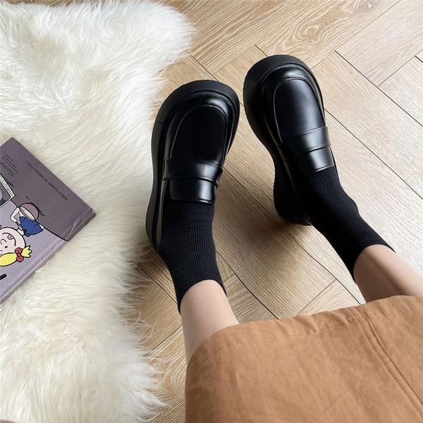 Scarpe eleganti 2023 donna colore nero PU stile giapponese per studenti Mary Jane Slip On INS rotonda casual