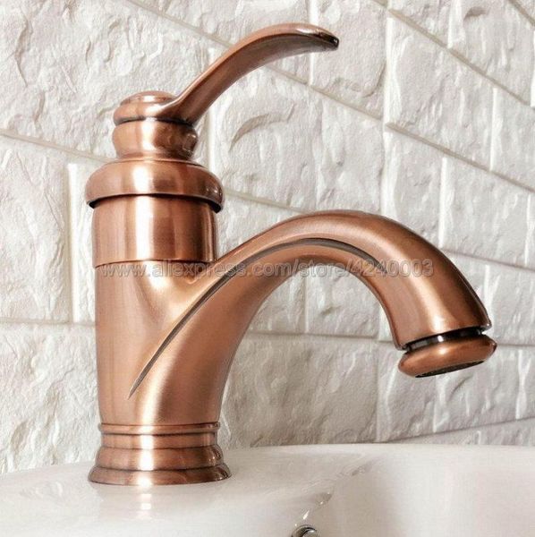 Torneiras de cozinha Antique Bacia de Baça de Baça de Baça de Baça Red de Copper Brass e colegas de pia fria Taps KNF391