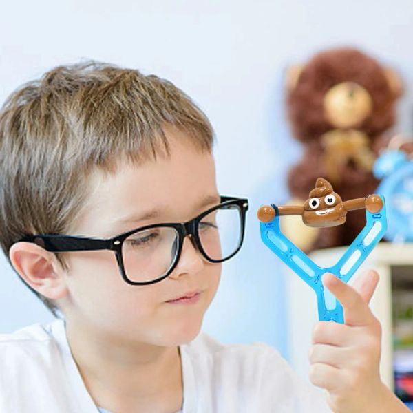 Creativo appiccicoso cacca fionda giocattolo mini fionde di gomma giocattoli volanti divertente giocattolo lancio catapulta per bambini