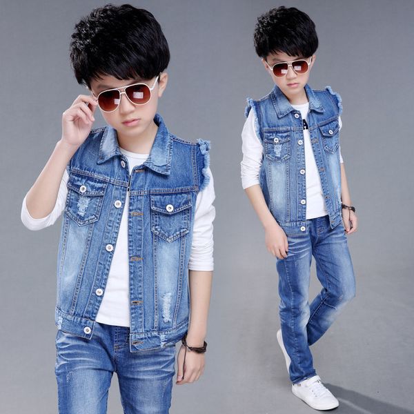 Coloque Meninos Denim Vest Spring Autumn Jaqueta de jeans de menino casual Casual roupas infantis roupas adolescentes coletes coletes coletes coletes 230311