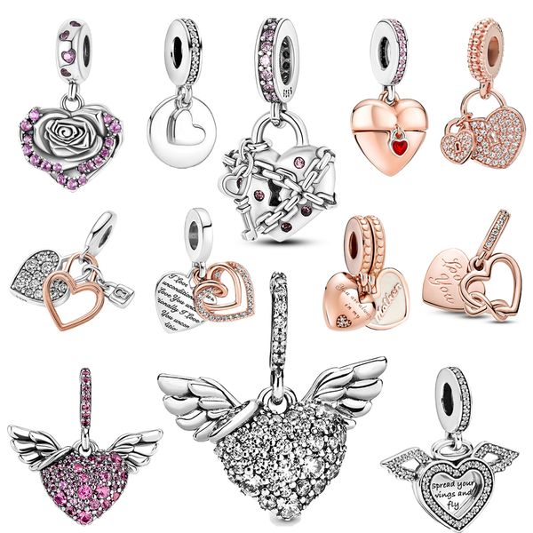 925 argento Fit Pandora Ciondoli originali Ciondolo fai-da-te da donna Bracciali perline Sparkling Infinity Heart Ciondola Charm a forma di cuore