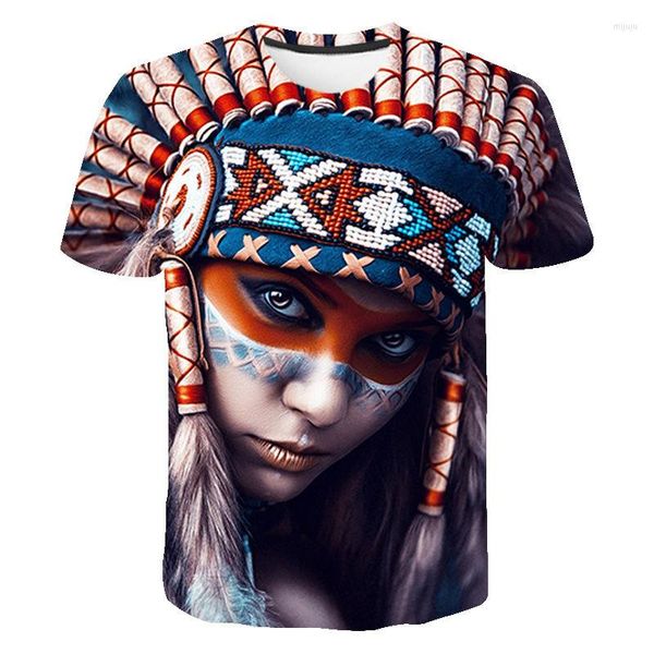 Herren-T-Shirts 2023 Sommer Indianer Muster Streetwear Cool T-Shirt Boy Girl Kinder 3D bedruckte kurze Ärmel Männer Frauen Kinder Tops