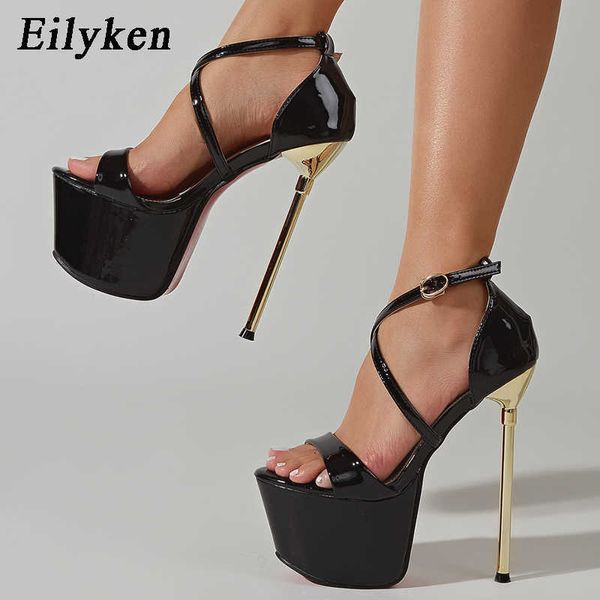 Top seksi yüksek topuklu kadın sandaletler peep ayak parmağı platformu kalın tabanlar stiletto pvc kulüp ziyafet yaz bayanlar ayakkabı 230306