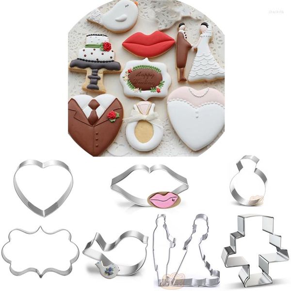 Moldes de cozimento 1pcs Patisserie Brides Groom Ring Lips Heart Bird Bake Cookie Cutter Fondant Decor Tool Pastry Shop Biscuit Mold