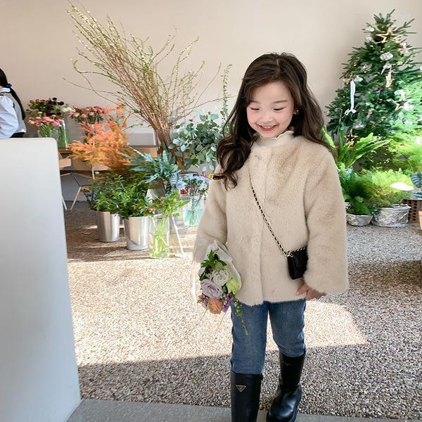 Casaco 2023 Styles Girls Faux Fur engross Winter Fashion Kids Jacket 2-8 anos