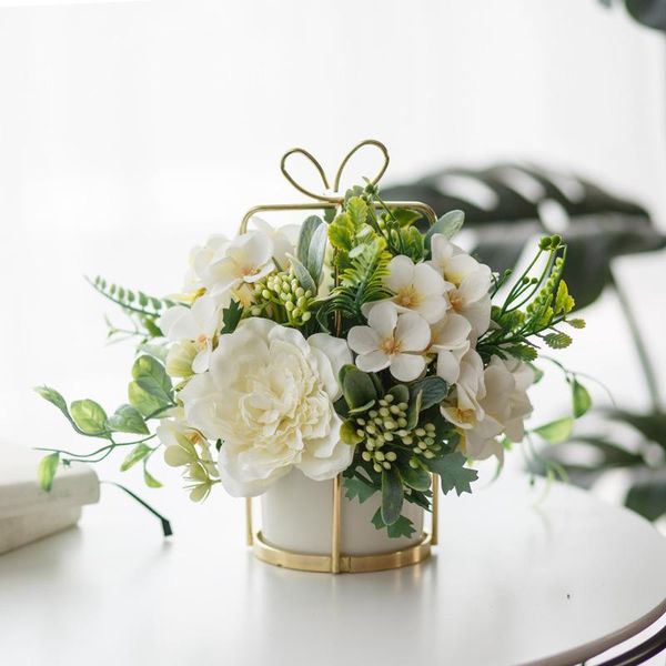 Flores decorativas grinaldas artificiais com decoração da sala de vaso em vaso de mesa cenário de decoração falsa decoração rosa peony diy casamento