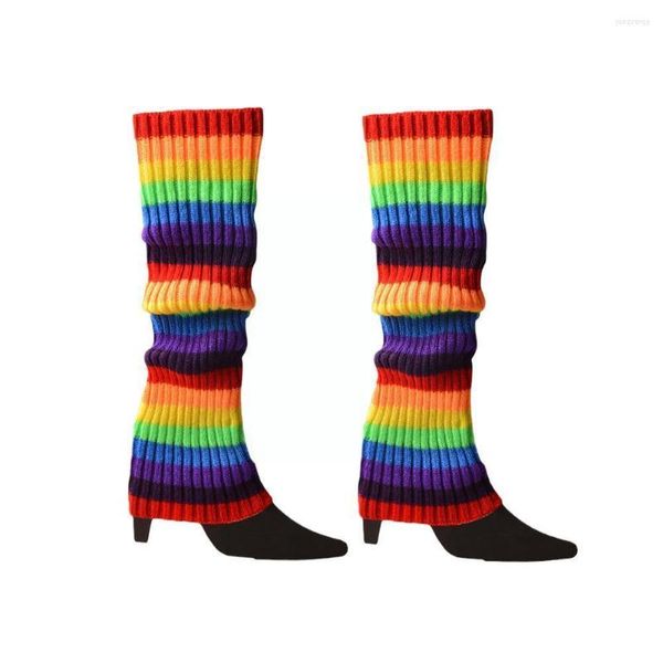 Женские носки для крючкового вязаного вязаного покрытия теплый бесплатный носок моды радужные манжеты размер полиэстер T4G9