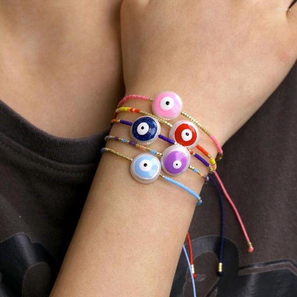 Bracelets de charme, semente de vidro feita de vidro com corda vermelha ajustável para mulheres olhos azuis miçangas pingando jóias de pérolas de óleo