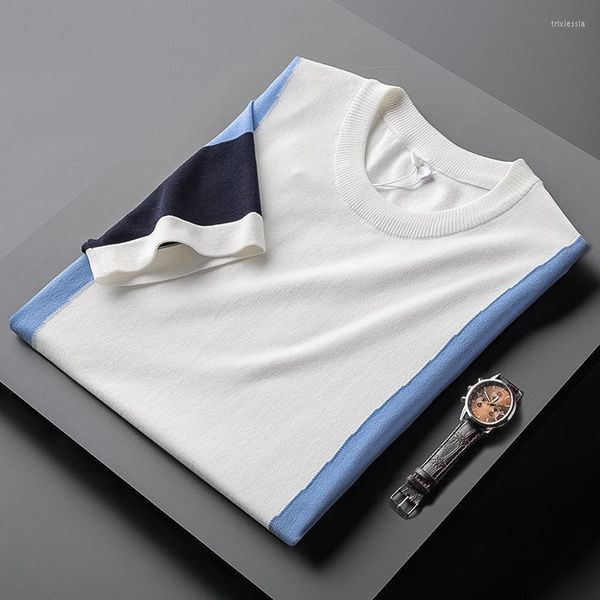 T-shirt da uomo 2023 Moda abbinata ai colori High-end a maniche corte da uomo Girocollo estivo T-shirt coreana lavorata a maglia Top di lusso