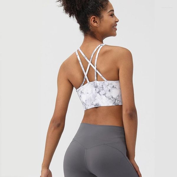 Cinturini da yoga con cinturini incrociati reggiseno da donna stampare canotta fitness canotta più biancheria intima sexy stretta con abbigliamento sportivo pad pad torace