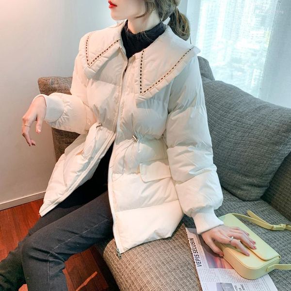 Trench da donna Coreano Chic Colletto per bambola Giacca imbottita in cotone per l'autunno/inverno 2023 Cappotto in cotone caldo addensato europeo Casual