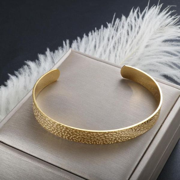 Bracciale ZMFashion C a forma di pietra modello in acciaio inossidabile color oro per donna uomo semplice ed elegante regalo di gioielli