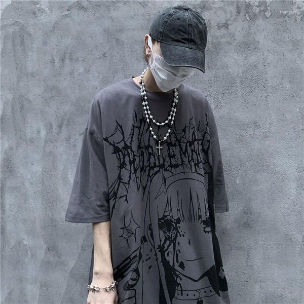 Erkekler tişörtleri gotik anime gömlek erkek hip hop üst tees sokak kıyafeti harajuku tişört siyah kısa kollu pamuklu punk tişört