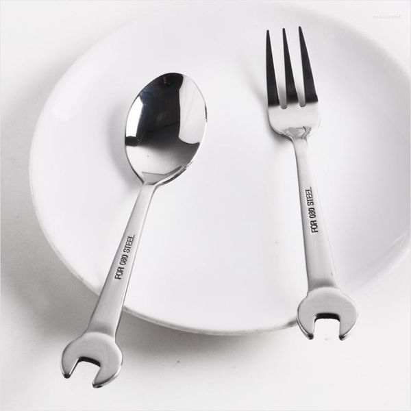 Dinnerware Define Spanner Creative Shape Dinner Dinner Scoop Stainless Aço Sobremesa Mirror Polish Main Fork Set 4pcs/Set