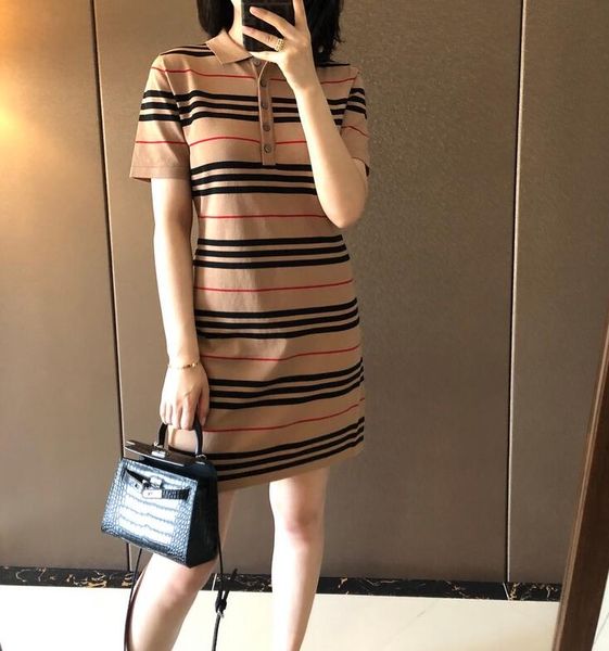 Kadınlar Sıradan Elbise Tasarımcısı Plus Boyut Kore Stripe Patchwork Sweater Polo Elbiseler Günlük Kısa Kollu Midi Tshirt Elbise Kız Giysileri Vestidos