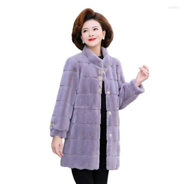 Mulher de meia -idade feminina de pêlo feminino Spring Autumn Winter Faux Casat IMITATION MINK TAMANHO GRANDE ALIMENTO MONE